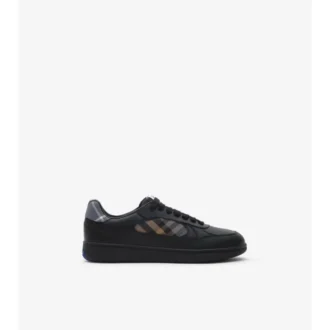 Sneakers in pelle e tessuto a quadri 