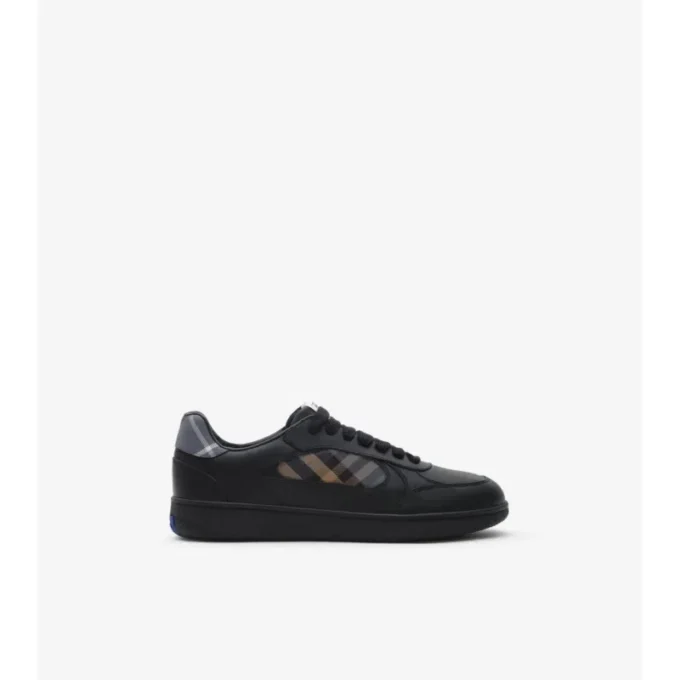Sneakers in pelle e tessuto a quadri 