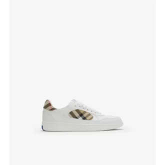 Sneakers in pelle e tessuto a quadri 