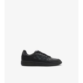 Sneakers in pelle e tessuto a quadri 