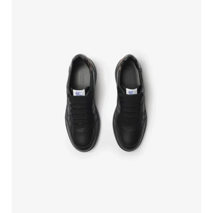 Sneakers in pelle e tessuto a quadri 