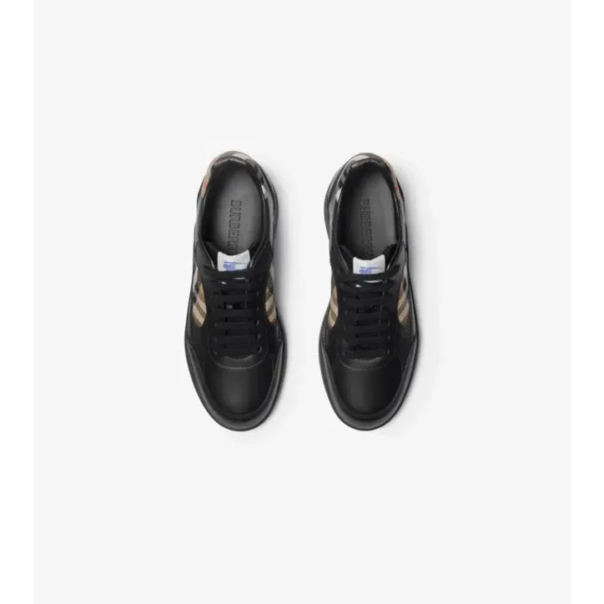 Sneakers in pelle e tessuto a quadri 