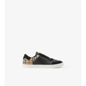 Sneakers in pelle, pelle scamosciata e motivo a quadri