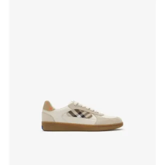 Sneakers in pelle, pelle scamosciata e tessuto a quadri