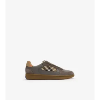 Sneakers in pelle, pelle scamosciata e tessuto a quadri