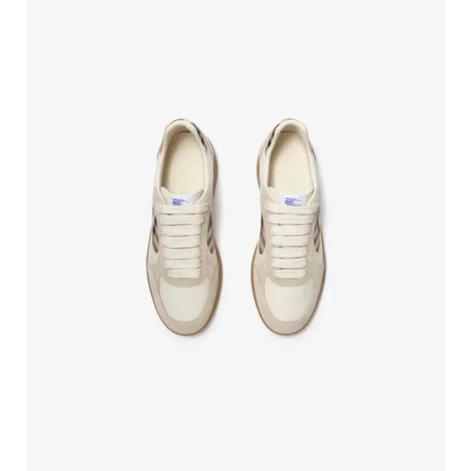 Sneakers in pelle, pelle scamosciata e tessuto a quadri