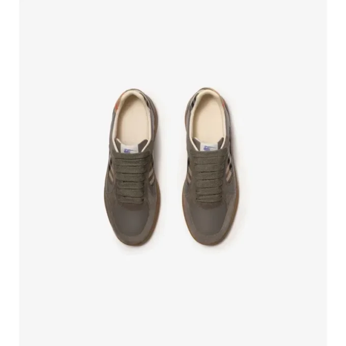 Sneakers in pelle, pelle scamosciata e tessuto a quadri