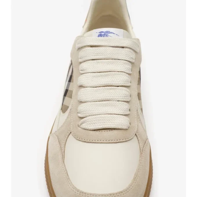 Sneakers in pelle, pelle scamosciata e tessuto a quadri