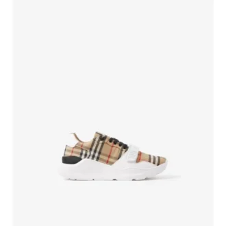 Sneakers in tessuto a quadri, pelle scamosciata e pelle