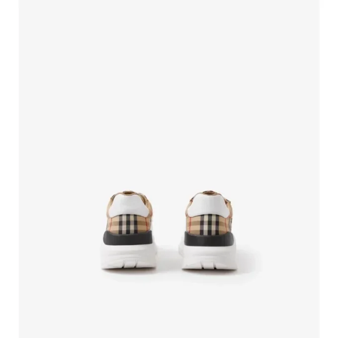 Sneakers in tessuto a quadri, pelle scamosciata e pelle