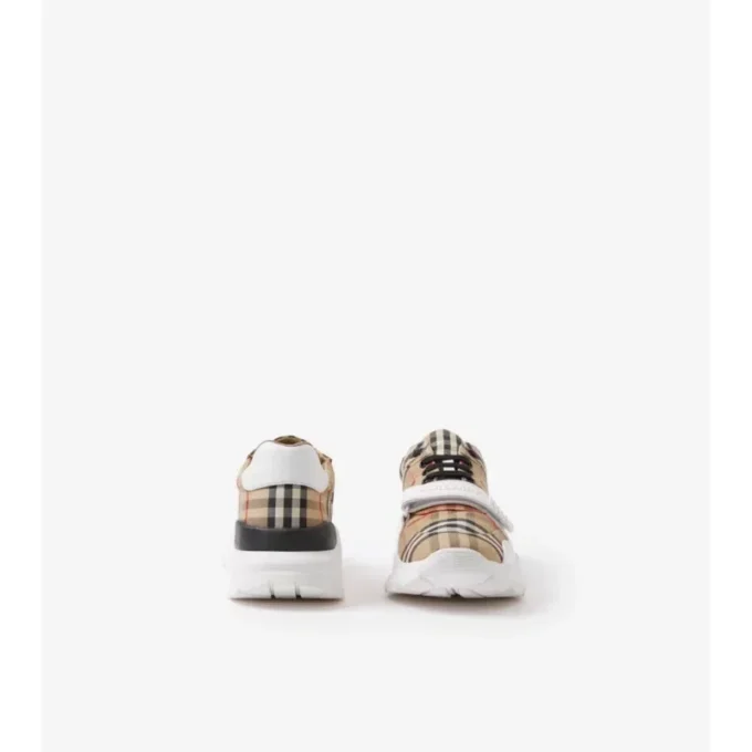 Sneakers in tessuto a quadri, pelle scamosciata e pelle