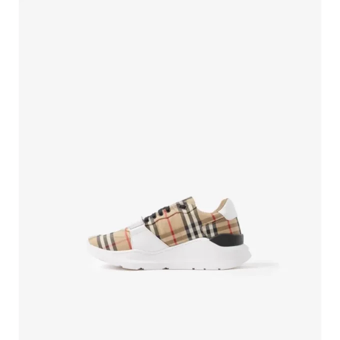 Sneakers in tessuto a quadri, pelle scamosciata e pelle