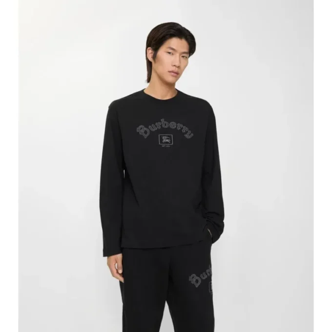T-shirt a maniche lunghe in cotone con logo gotico