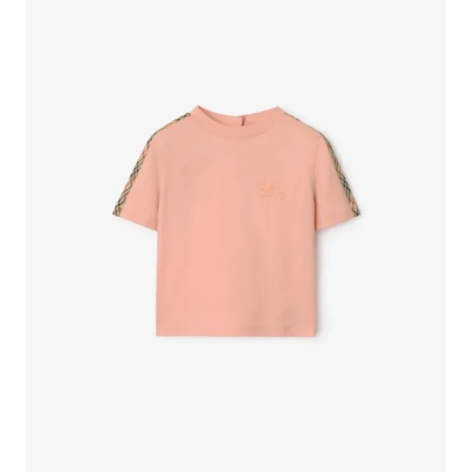 T-shirt in cotone con bordi a quadri