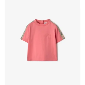 T-shirt in cotone con bordi a quadri