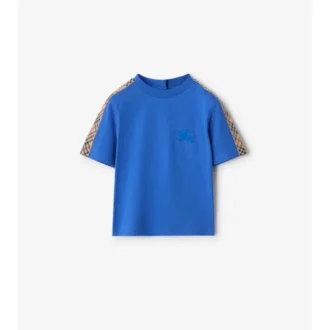 T-shirt in cotone con bordi a quadri