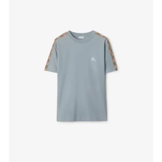 T-shirt in cotone con bordi a quadri