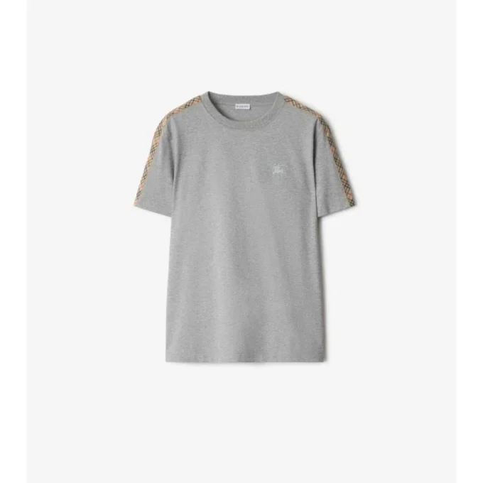 T-shirt in cotone con bordi a quadri