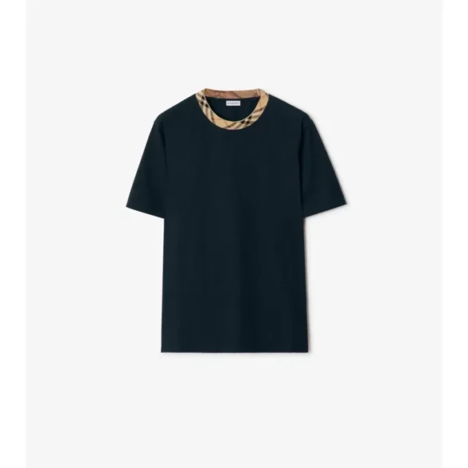 T-shirt in cotone con bordi a quadri