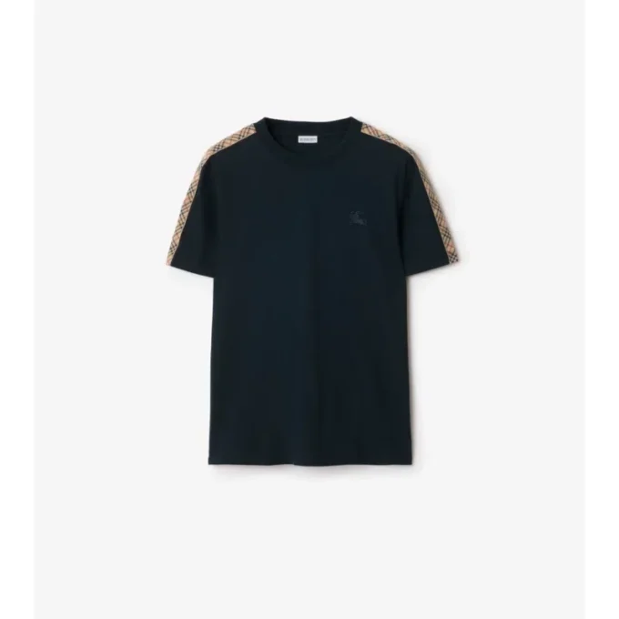 T-shirt in cotone con bordi a quadri