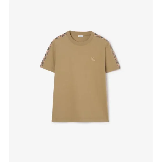 T-shirt in cotone con bordi a quadri