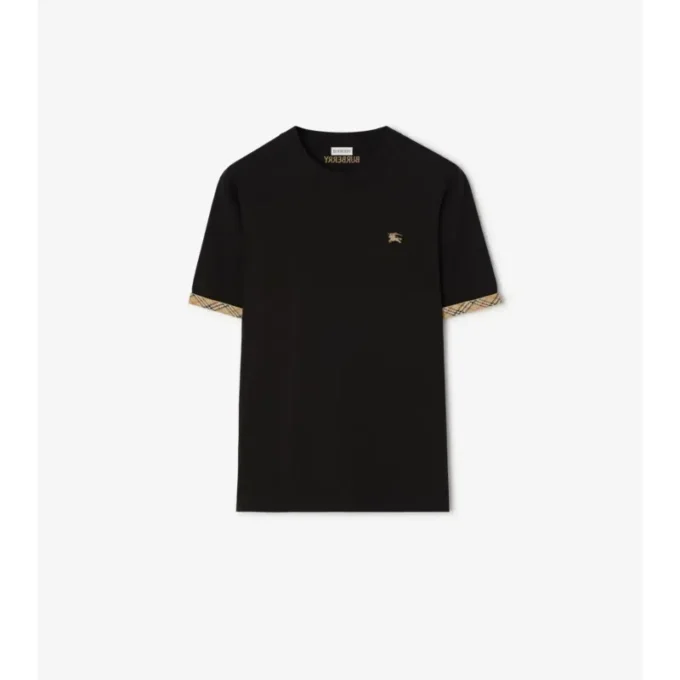 T-shirt in cotone con bordi a quadri