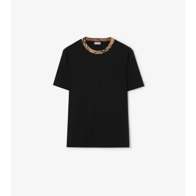 T-shirt in cotone con bordi a quadri