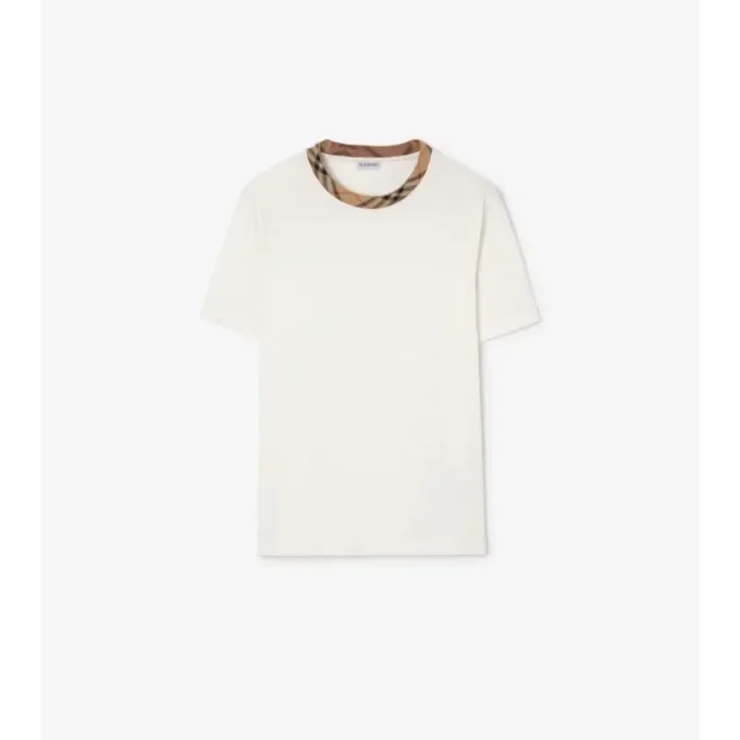 T-shirt in cotone con bordi a quadri