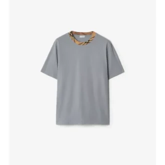 T-shirt in cotone con bordi a quadri