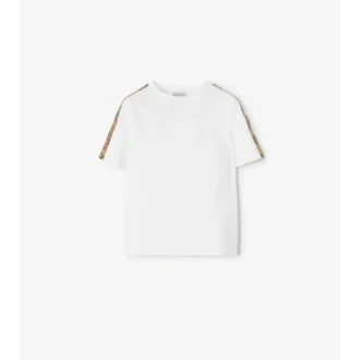 T-shirt in cotone con bordi a quadri