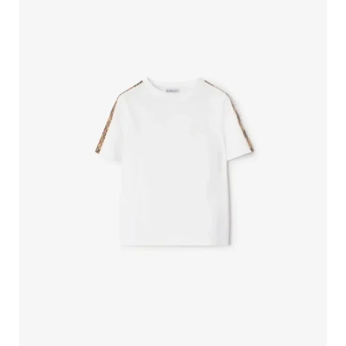 T-shirt in cotone con bordi a quadri