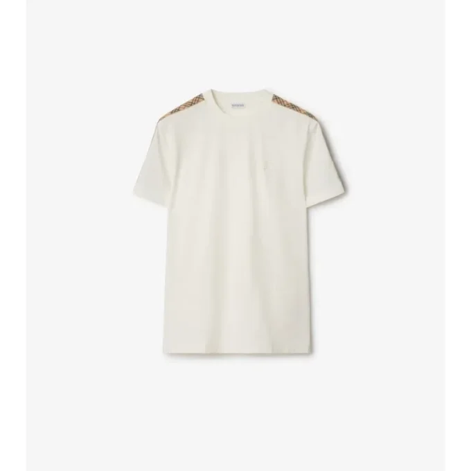 T-shirt in cotone con bordi a quadri