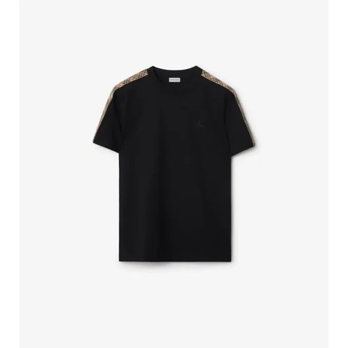 T-shirt in cotone con bordi a quadri
