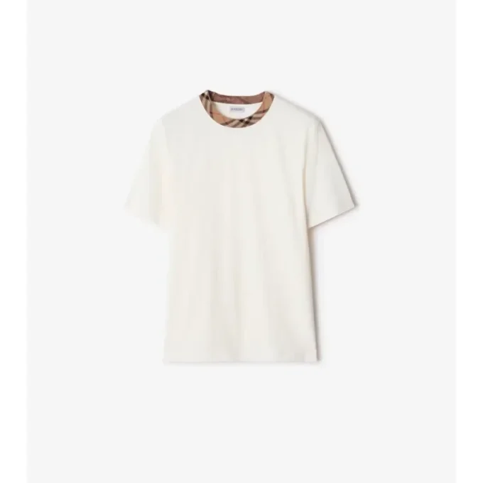 T-shirt in cotone con bordi a quadri