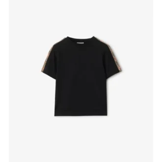 T-shirt in cotone con bordi a quadri