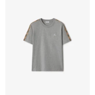 T-shirt in cotone con bordi a quadri