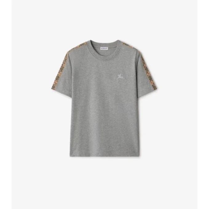 T-shirt in cotone con bordi a quadri