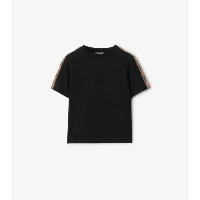 T-shirt in cotone con bordi a quadri