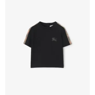 T-shirt in cotone con bordi a quadri