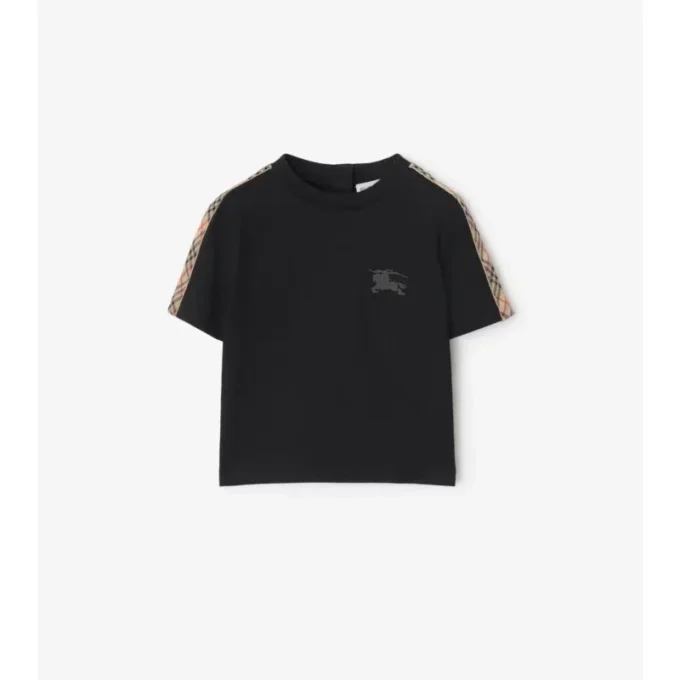 T-shirt in cotone con bordi a quadri