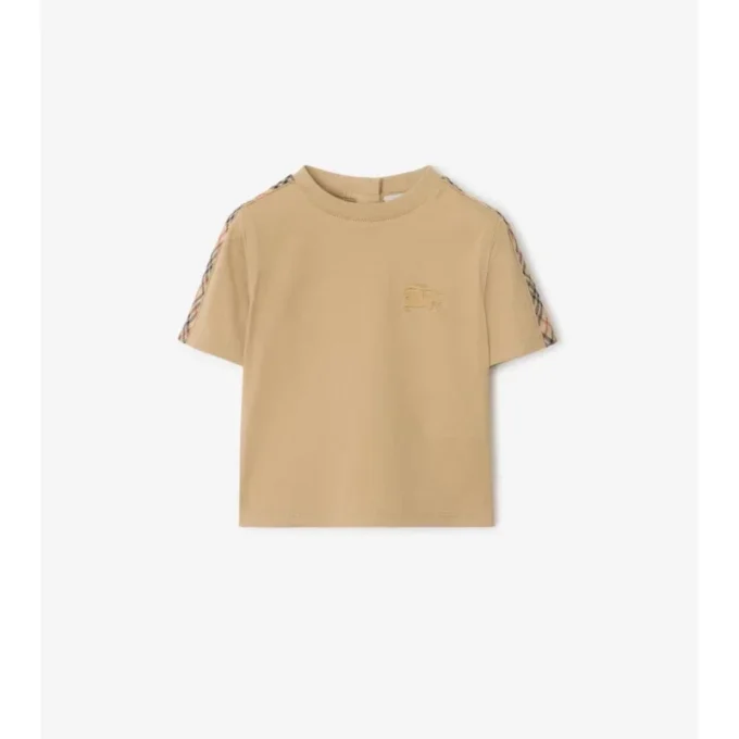 T-shirt in cotone con bordi a quadri