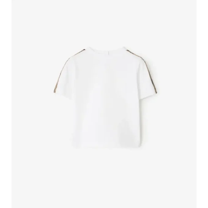 T-shirt in cotone con bordi a quadri