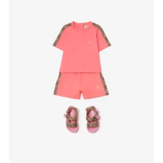 T-shirt in cotone con bordi a quadri