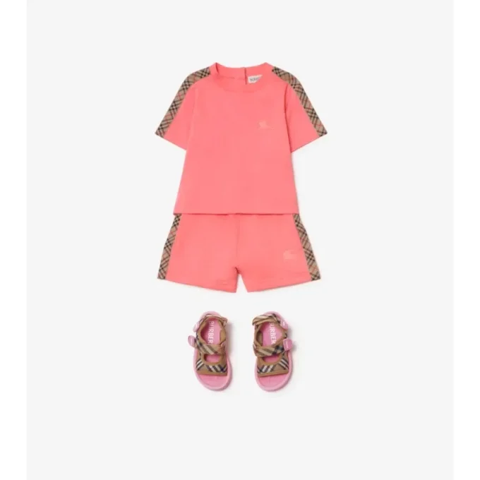 T-shirt in cotone con bordi a quadri