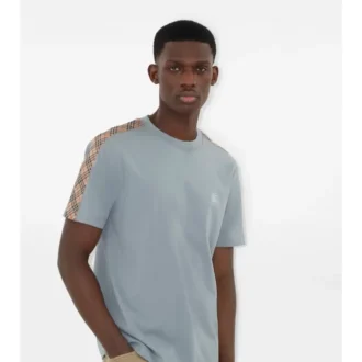 T-shirt in cotone con bordi a quadri
