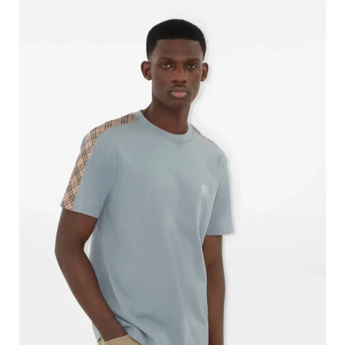 T-shirt in cotone con bordi a quadri
