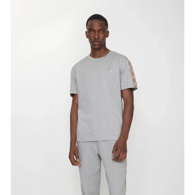 T-shirt in cotone con bordi a quadri