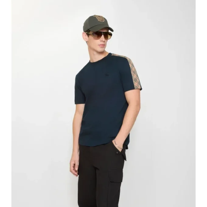 T-shirt in cotone con bordi a quadri