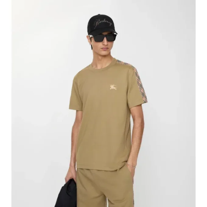 T-shirt in cotone con bordi a quadri