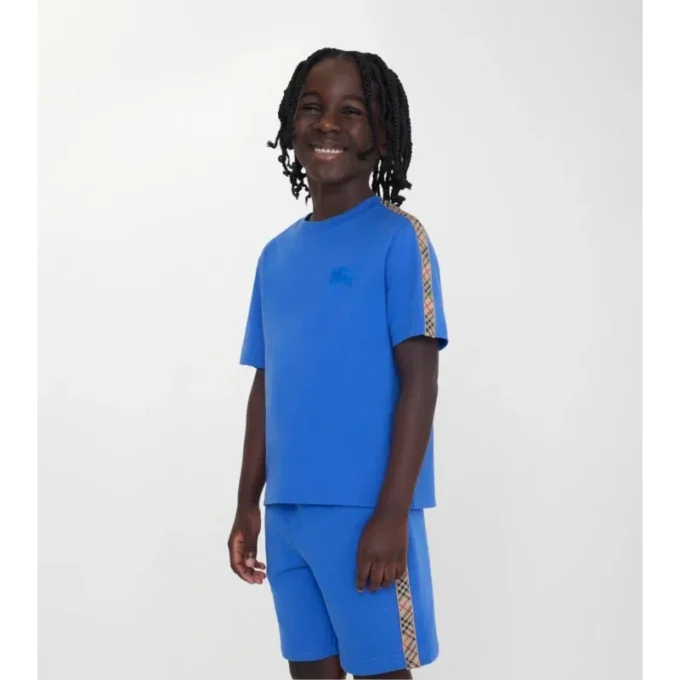 T-shirt in cotone con bordi a quadri